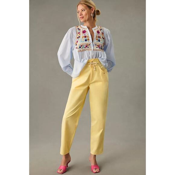 Anthropologie Antik Batik Kim Trousers in Yellow Size Large NEW - Picture 1 of 11